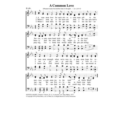 A Common Love 3 verses -PDF SONG SHEET