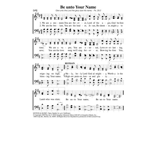 Be Unto Your Name PDF Song Sheet