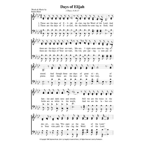 Days of Elijah-PDF Song Sheet