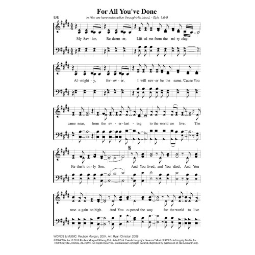 For All You've Done - PDF Song Sheet