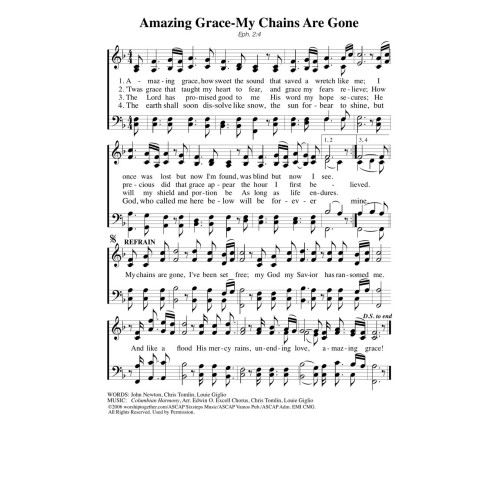 Amazing Grace-My Chains are Gone-Standard Notes PDF Song Sheet